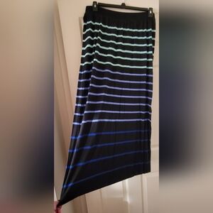 Apt 9 Size 0X Black Maxi Skirt w/Aqua & Blue Stripes